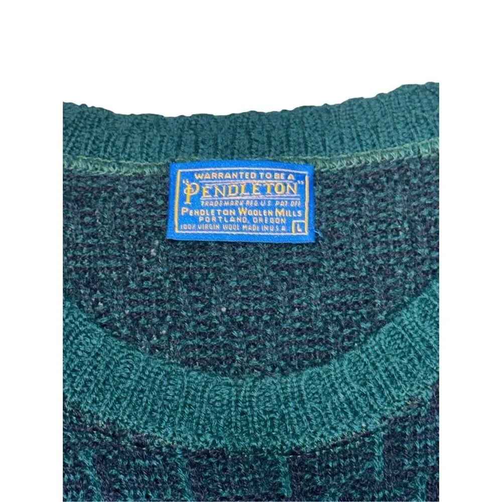 VINTAGE PENDLETON Virgin WOOL crew neck Aztec teal & purple SWEATER size large